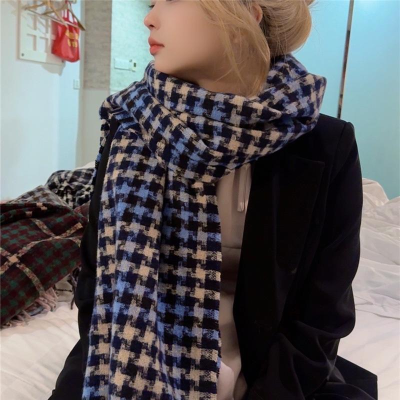 New Korean Version of Glutinous Rice Camouflage Plaid Scarf Ins Autumn and Winter Korean Version Versatile Student Shawl