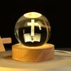 3D Hands Prayer Faux Crystal Ball with Wooden Base Clear Engraved Prayer Hand Ball Night Light Religious Christian Gifts for Women Men