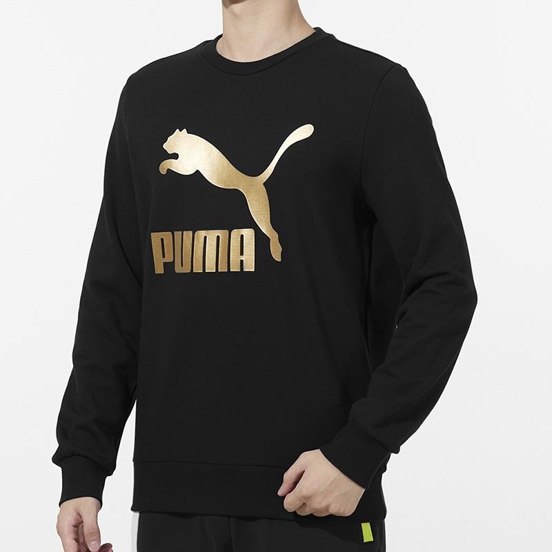Puma Classics Logo Crew Bronzing Large Logo Sports Round Neck Pullover Black Men's 531367-51