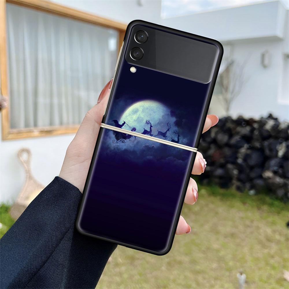 Luxury Case For Samsung Galaxy Z Flip 4 3 5G Black PC Hard Phone Cases Fashion Back Cover ZFlip Funda Merry Christmas Shell Capa