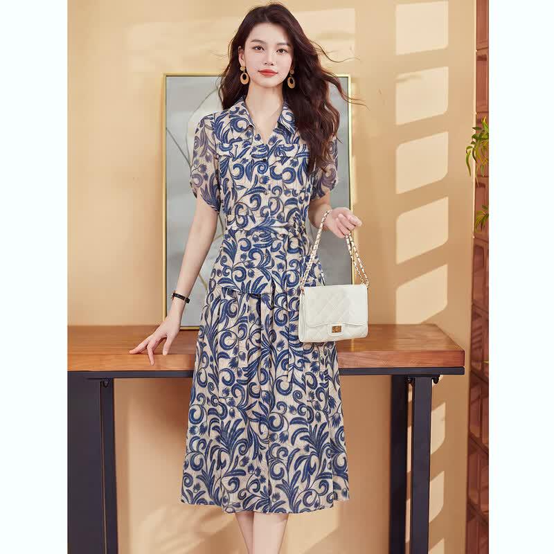 Meilannie Elegant Lapel Shirt & Skirt Two-Piece Set L