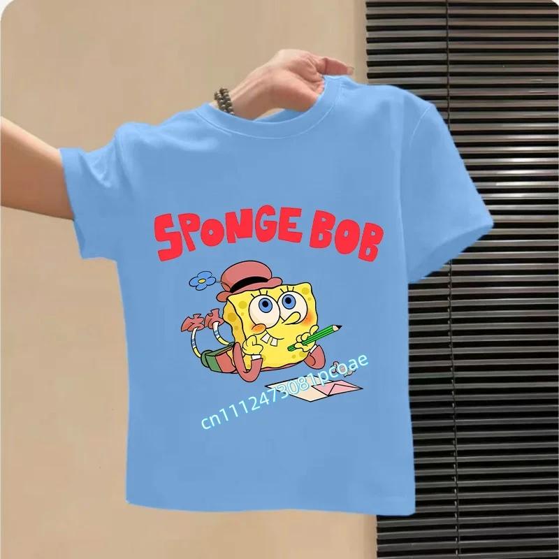 SpongeBob SquarePants childrens cotton shortsleeved boys sports shirt girls casual top with cartoon print summer Tshirt