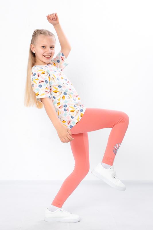 Set de Vară Activ pentru Fete – Tricou Moale din Bumbac Tricotat cu Imprimeu Distractiv și Colanți Elastici, Vară, 6427-043-33 HC