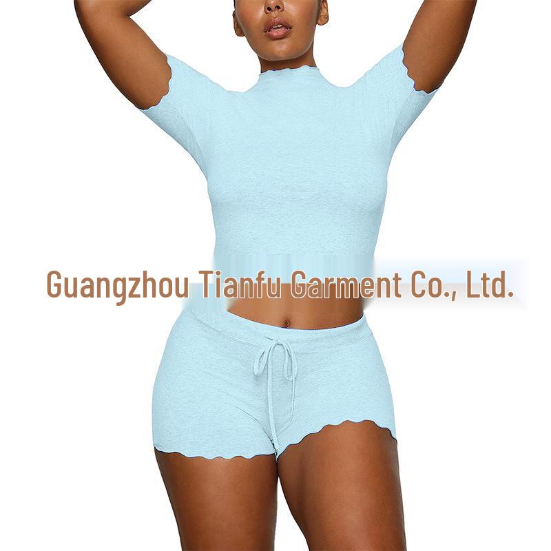 Modal! Summer 2026 Women's Slim-fit High Neck Short Sleeve T-shirt and Shorts Set