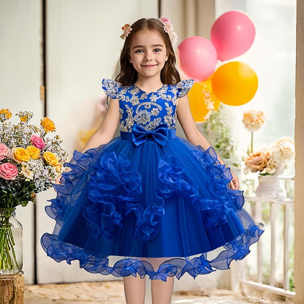 Children's Princess Dresses Gowns Flower Girl Sequins Pom Pom Dresses Walking Show Performance Clothing Girls Lace Dresses  Girl's Favourite Dress