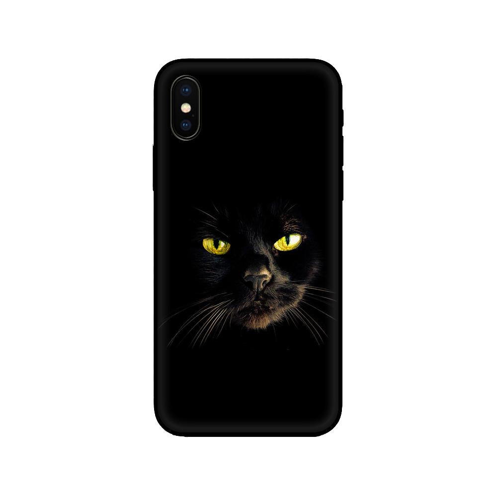 Black Tpu Case for Iphone 5 5s Se 6 6s 7 8 Plus X 10 XR XS 11 12 13 Mini Pro MAX Case Silicone Cover Black Cat Staring Eye On