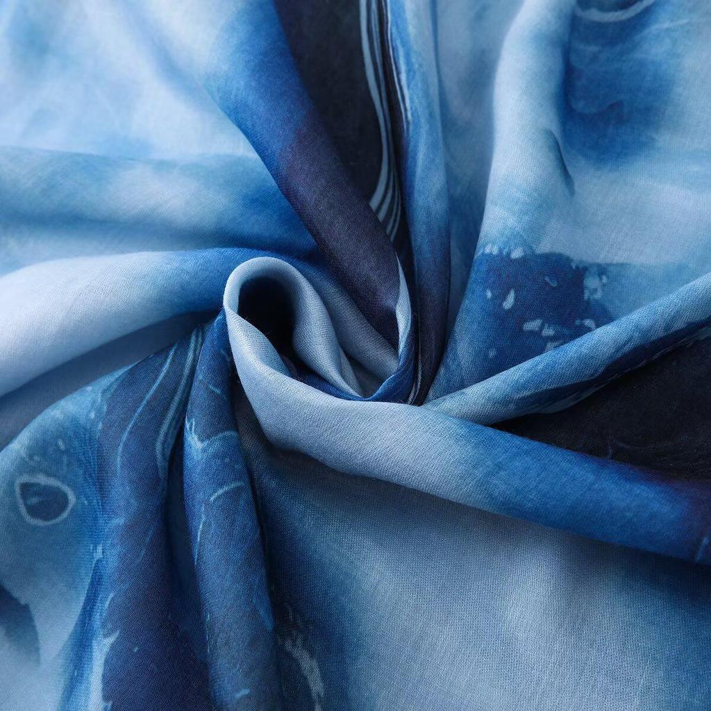 Women's Tie-Dye Watercolor Cotton Linen Scarf - Soft and Stylish Headscarf
