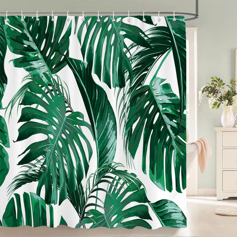 3D Bathroom Curtains Tropical Green Plants Palm Leaf Shower Curtain Waterproof Fabric Bath Screen With Hooks Home Decor Curtain