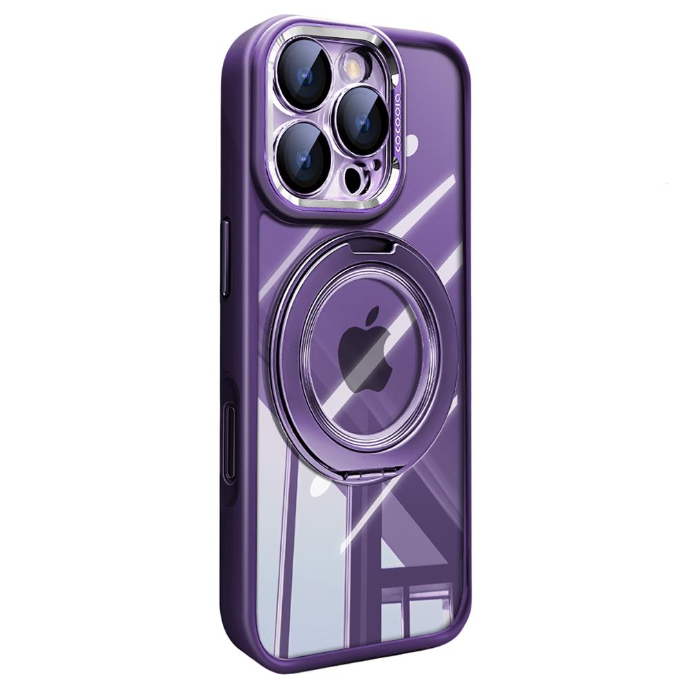 For iPhone 16 Pro Case Magnetic Rotating Kickstand PC+TPU Phone Cover with Detachable Camera Lens Film