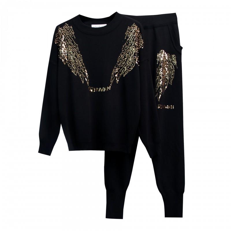Womens Sequin Knit Sweater Slim Pants Set Loose Long Sleeve Top 2PCS Outfit