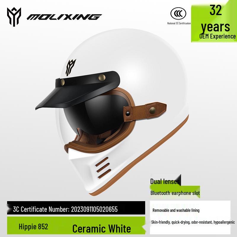 3C Certified Universal Full-Face Bluetooth Motorcycle Helmet, Retro Cruiser Style for Men and Women, All-Season Medium