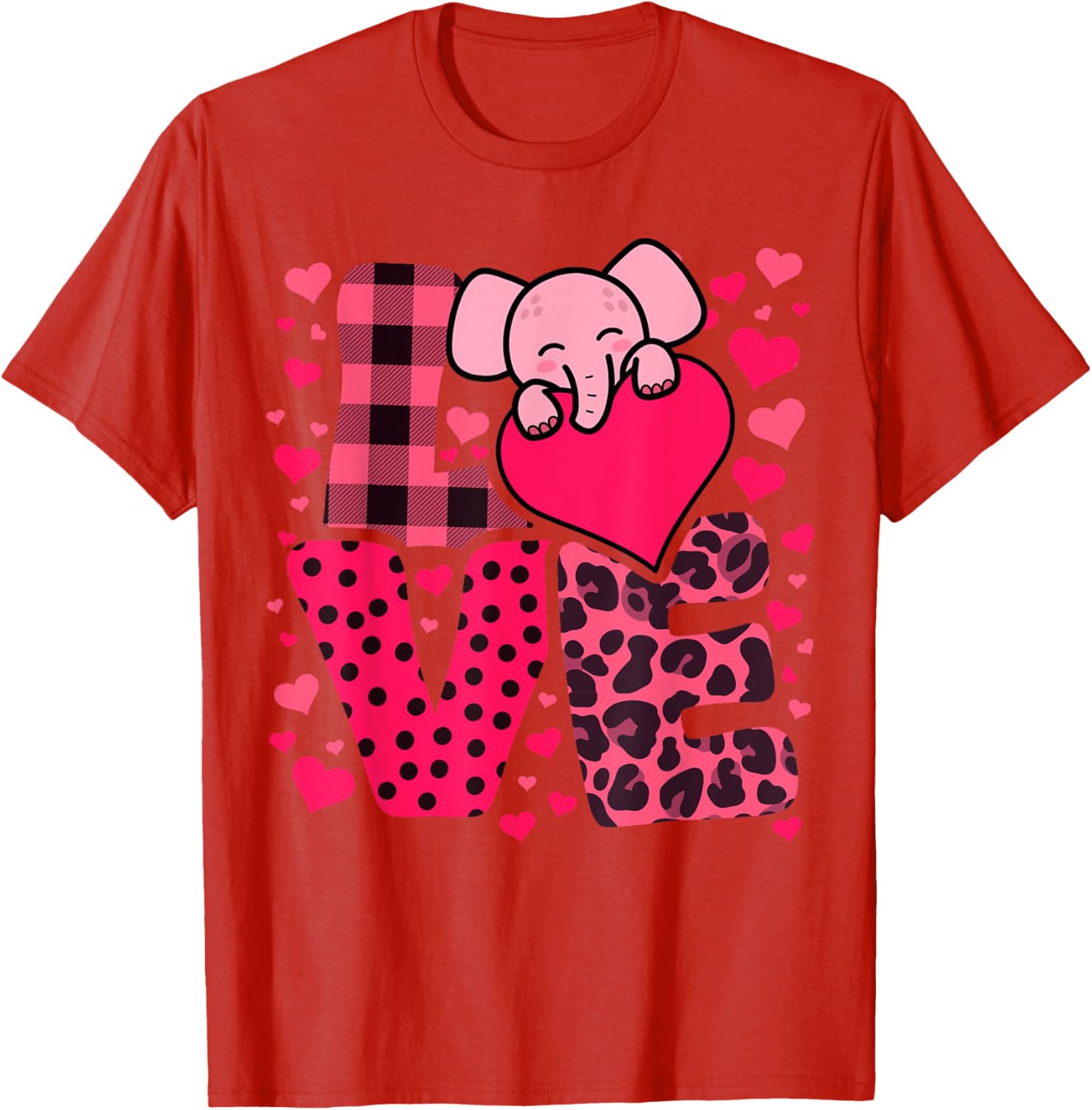 Cute Elephant Love Hearts Valentines Day Graphic Tee Soft Breathable Casual T-Shirt S