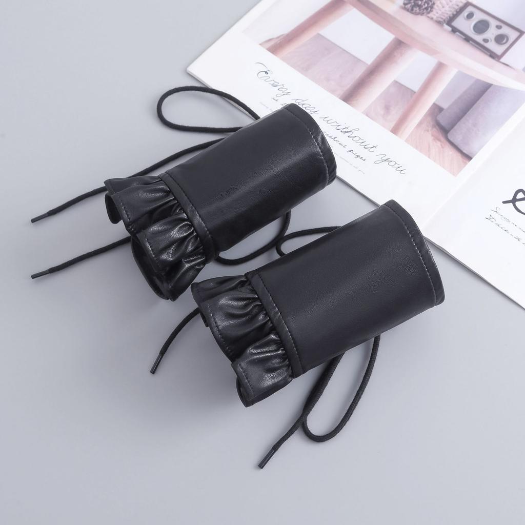 PU Leather Fake Sleeved Women Lace Fake Cuffs Decorative Female Wrist Cuffs Sleeved Wristband Trendy Shirt Clothing Accessory