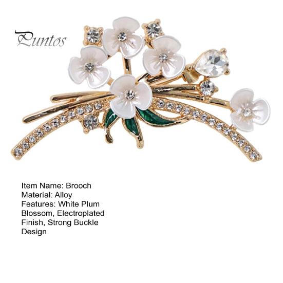 Brooch White Plum Blossom Brooch, Artistic Flower Branches Lapel Pin, Secure Clasp Electroplating Anti-Oxidation Badge for Coats Shirts Bags