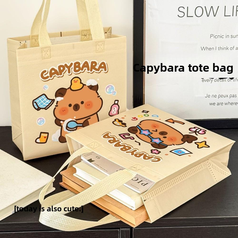 Cute Non-woven Capybara Tote Bag Portable Reuse Cartoon Capybara Birthday Gift Bag Shopping HandBag Capybara Print Canvas Bag