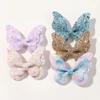 4Pcs Double Butterfly Design Glitter Hair Clip Colorful Glitter Ribbons Sequins Hair Clip  Women