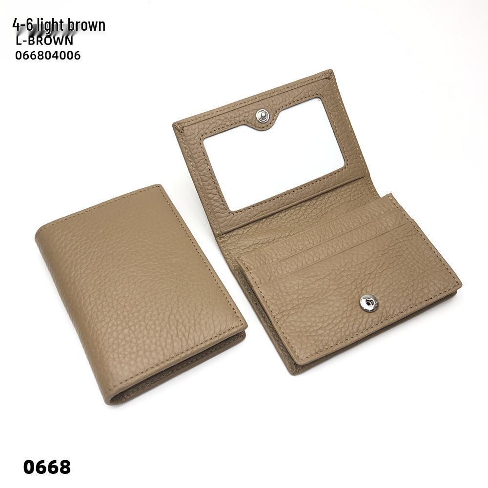 Premium Leather Card Holder: Unisex Cowhide Business Case with Mirror Window, Snap Closure & Coin Purse.