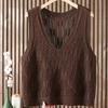 Women's Stylish V-Neck Pullover Hollow-Out Knitted Vest Versatile Sleeveless Sweater Gilet for Spring and Autumn