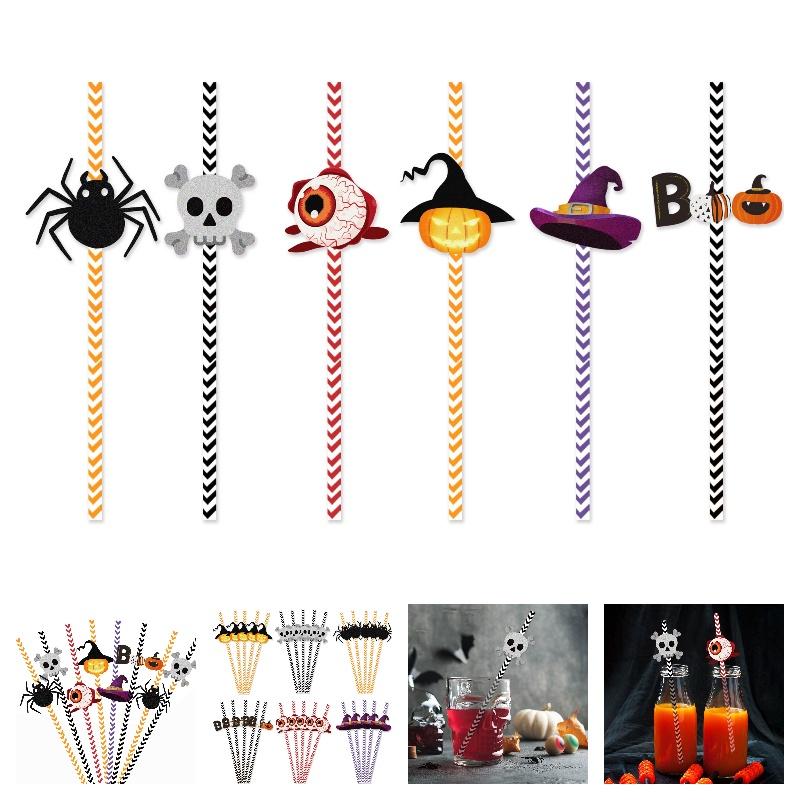 Spooky Halloween Witch And Skull Straws 24pcs Pack