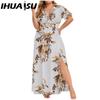 IHUASU L-5XL Women's Fashion Summer Spring Short Sleeve V-Neck Casual Dresses