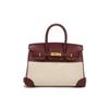 Classic Fashion Lychee Pattern/canvas Splicing Contrasting Color Large Capacity Portable Shoulder Messenger Bag Bag