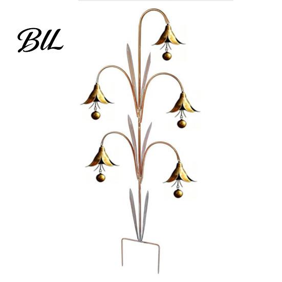 Durable Iron Flower Wind Chime Bluebell Metal Stake, Garden with Ground Hanging Decor for Patio Rustic Bell, Outdoor Yard Lawn Art Crisp Sound Chimes