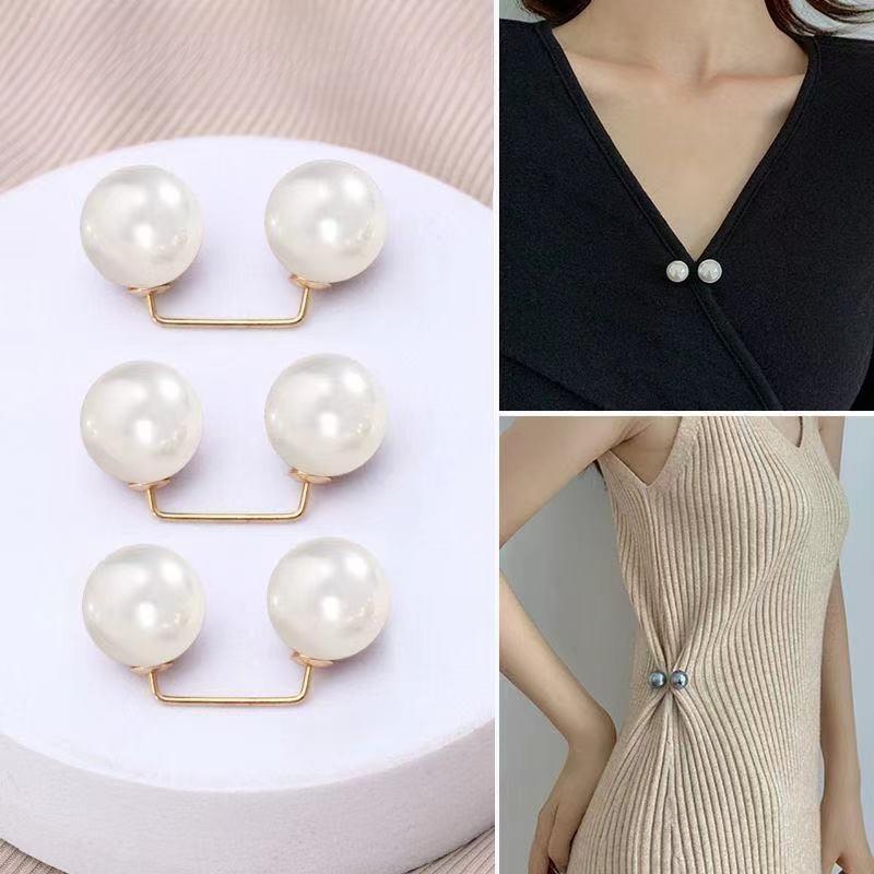 3pcs Pearl Clothing Anti-exposure Brooch Waist Buckle Simple Invisible Clothes Fixed Pin Joker Decorative Pin. Gold Safety Pin