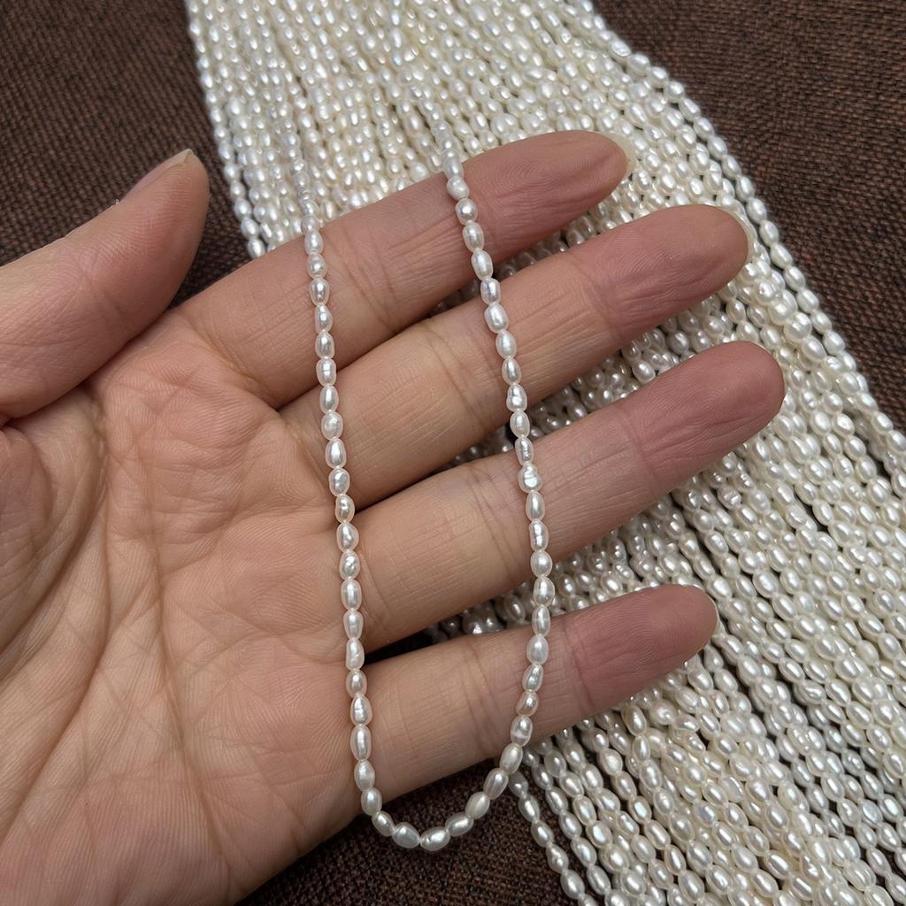 Boho Handmade Rice Pearl 2-3mm, White Natural Freshwater Pearls Beads for Jewelry Making DIY Necklace Accessories, Mother's Day Crafts 36cm
