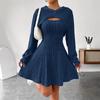 Women's Fashionable Casual Solid-color Long-sleeved Hooded Short Top + Sleeveless Dress Set