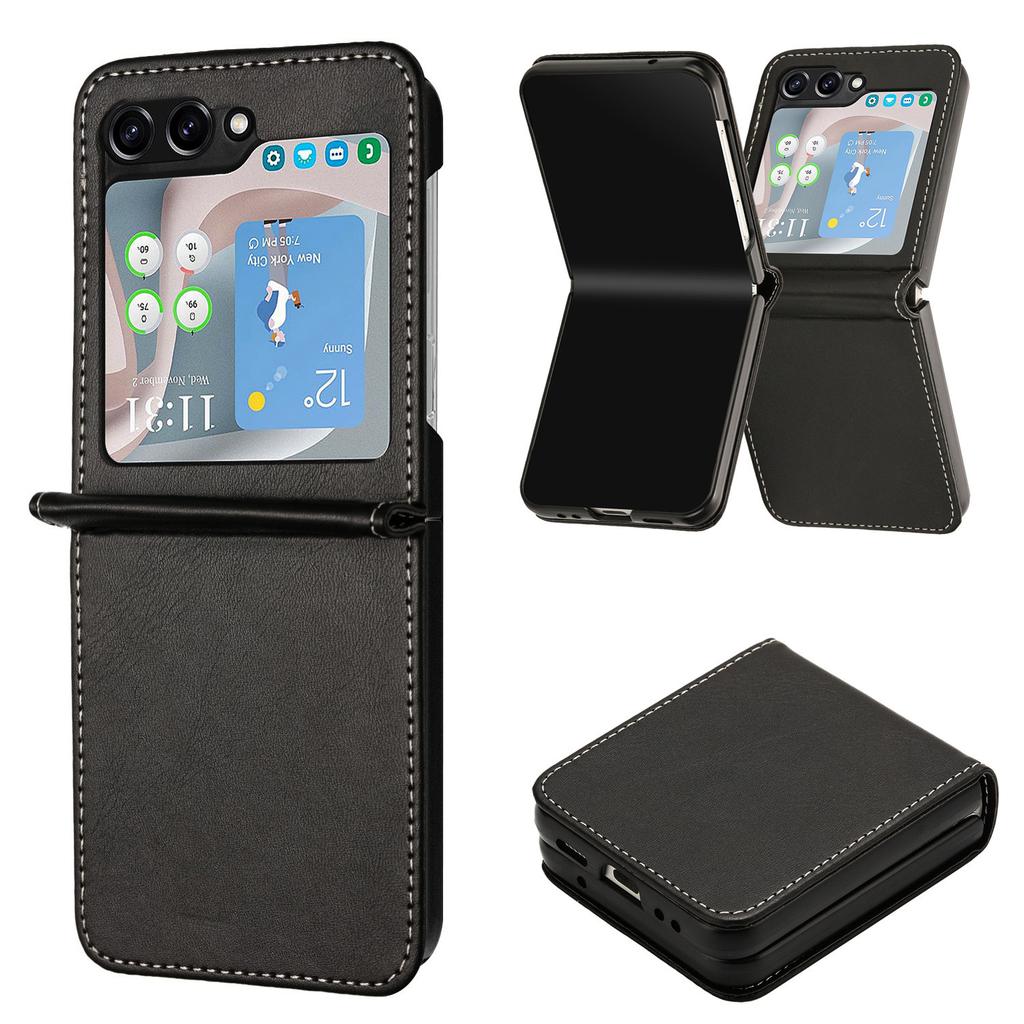 For Samsung Galaxy Z Flip7 FE 5G/Z Flip6 5G/Z Flip5 5G Case PU Leather Hard PC Phone Cover Calf Texture