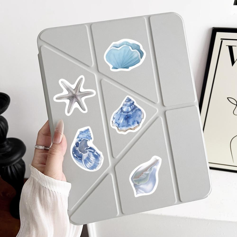 53pcs Blue Ocean Seashell Marine Life Stickers Aesthetic Watercolor Starfish Coral Whale Decals Laptop Journal Scrapbook Sticker