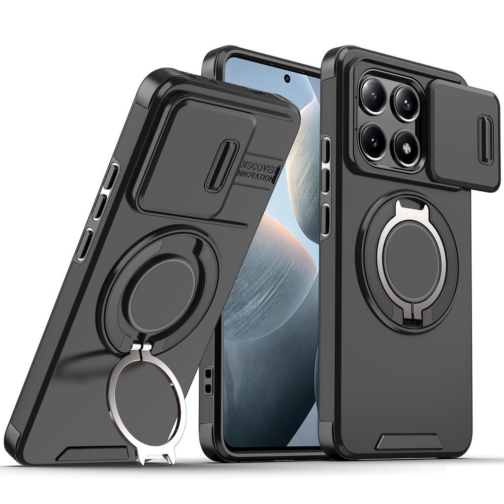Magnetic Metal Ring Stand Armor Case For Xiaomi Poco X6 Pro Redmi K70E Slide Push Window Lens Protection TPU Plastic Phone Cover