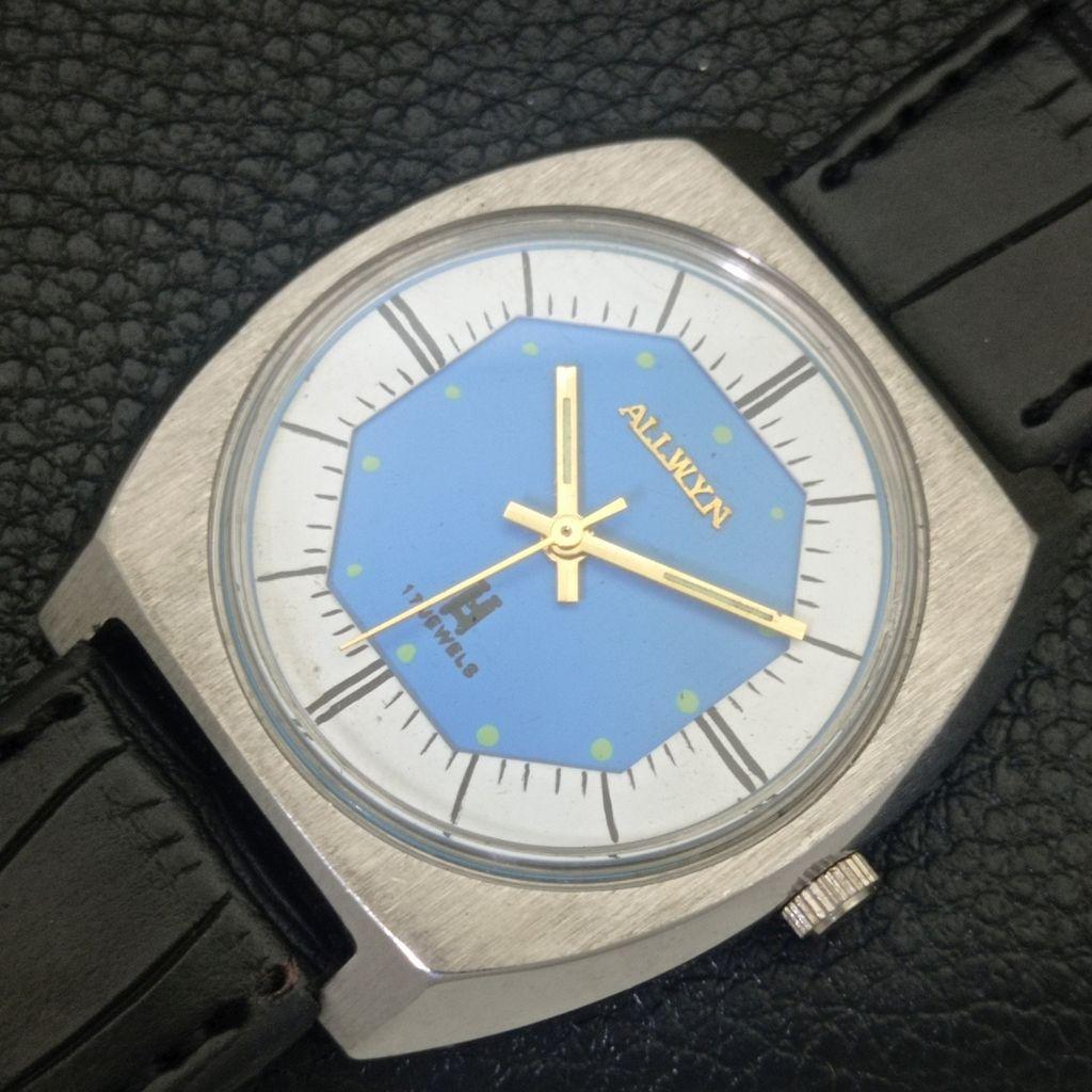 ALLWYN HAND-WINDING 6300A VINTAGE INDIA MENS BLUE COLOR DIAL WATCH a703946-1