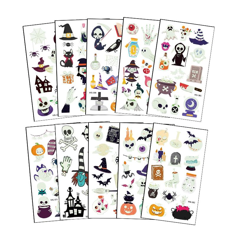 10Sheets Halloween Luminous Tattoo Stickers Ghost Pumpkin Kids Adults Halloween Party Decoration Glow In The Dark Supplies Gifts