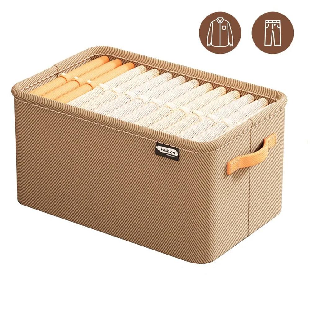 

Многоцелевой тканевый ящик для хранения, органайзер большой вместимости с прочным каркасом и ручками для брюк, одежды и домашнего использования 35x25x22CM хаки