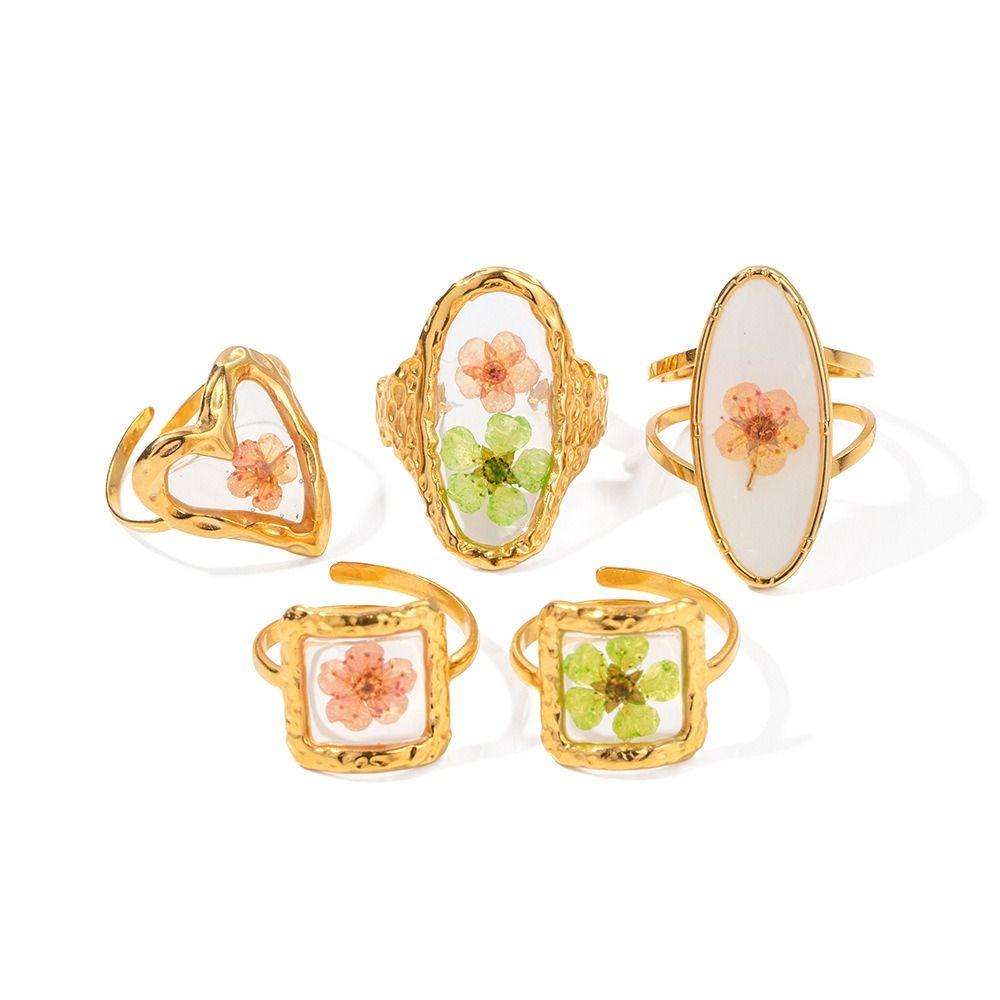 Stainless Steel Summer Transparent Ring Korean Style Open Ring Vintage Eternal Flower Ring  Gift