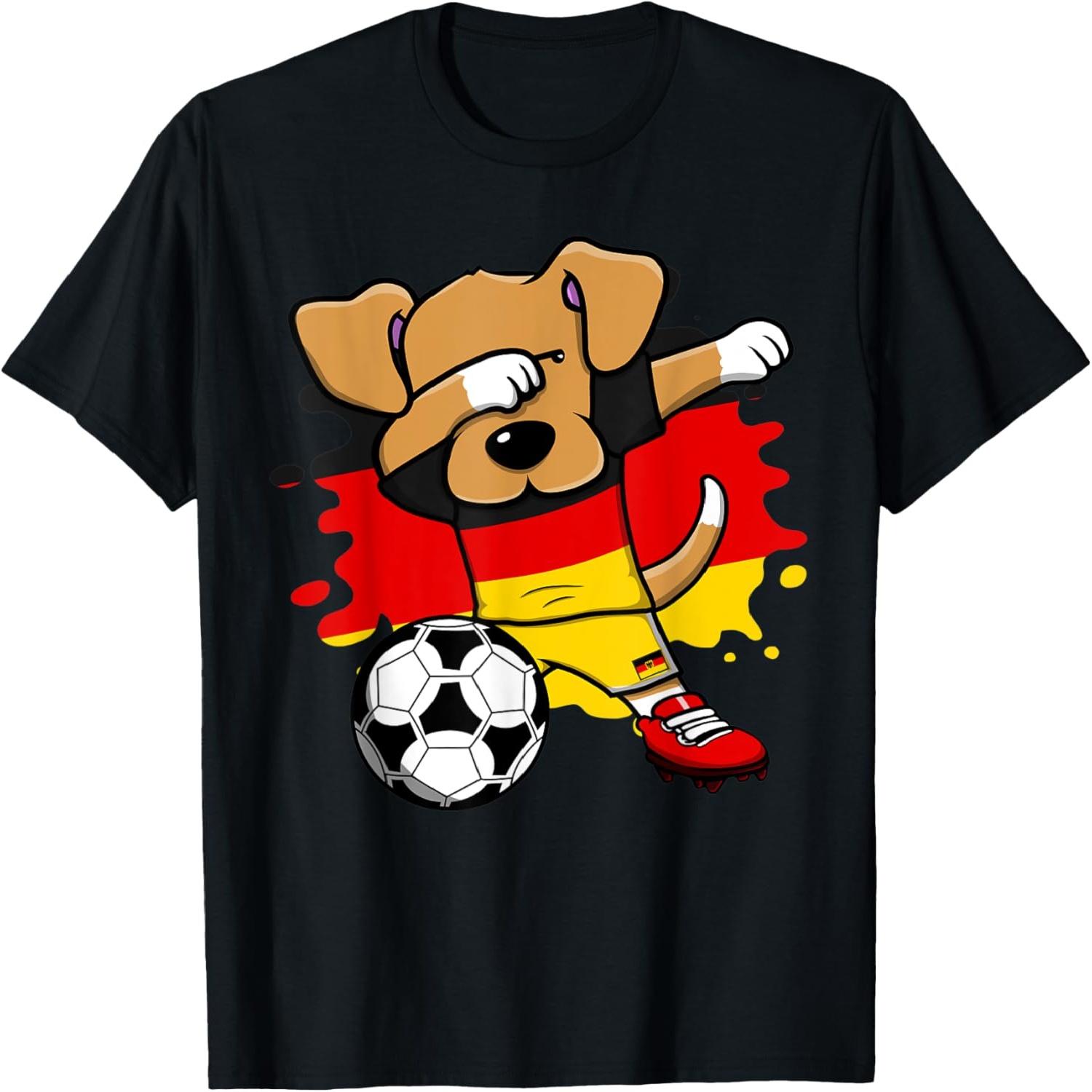 Funny Dabbing Dog Germany Soccer Fans Jersey German Football T-Shirt S