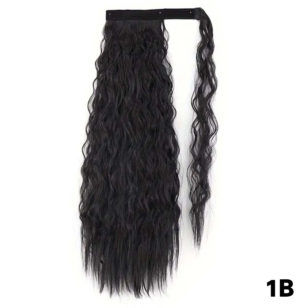 Synthetische Lange Mais Lockige Pferdeschwanzverlängerungen Schwarze Perücke Wickel-Clip-In Pferdeschwanzperücke für Frauen Alltagskleidung