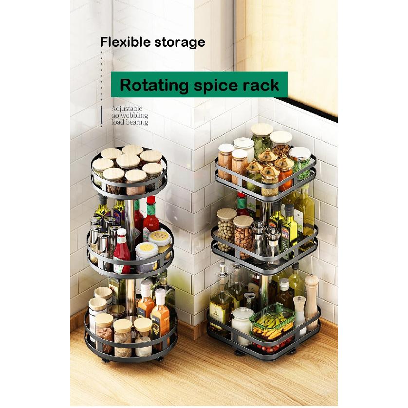 Rotatable Kitchen Storage Rack Kitchen Accessories Spice Storage Rack Clean Storage 360 Degrees Rotatable Organizer Turntable