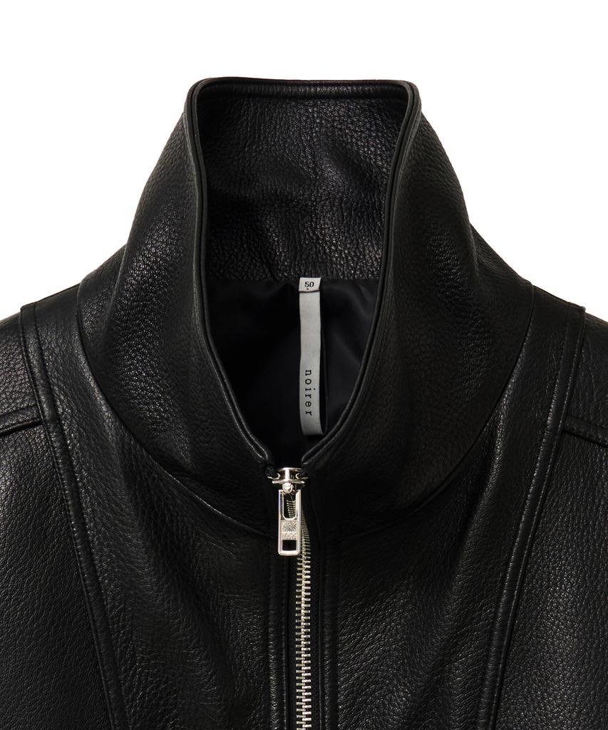 Noirer Goat Skin High-Neck Zip-Up Jacket (Black)