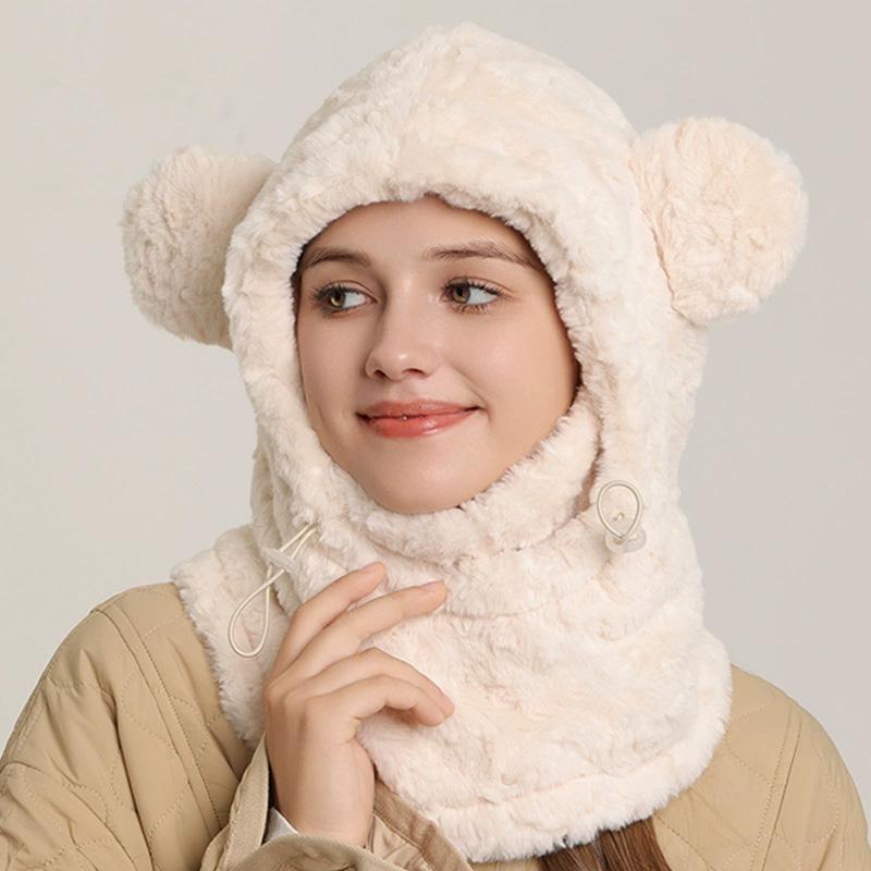1Pc Bear Shaped Winter Lei Feng Hat Warm Integrated Thicken Scarf Fleece-lined Plush Hat Mask
