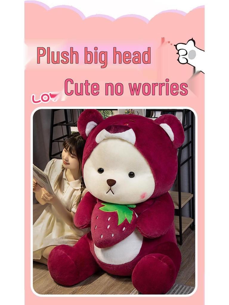 Extra Large Strawberry Bear Plush Hug Pillow - Stuffed Toy for Sleeping and Gift for Girls and Children