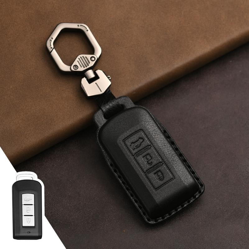 Genuine Leather Protector for Mitsubishi Lancer 10 Outlander Ex Asx Rvr Eclipse Cross Pajero Sport L200 Key Case Cover Fob