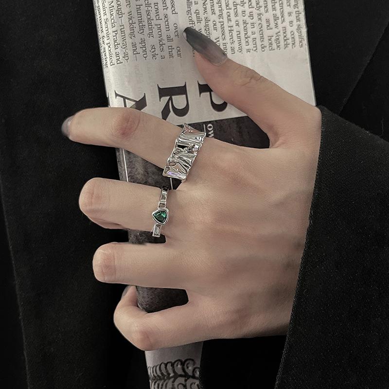 Zircon High-End Irregular Texture Ring Design Niche Cold Wind Index Finger Ring Fashion Personalized Accessories