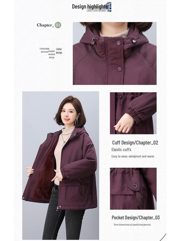 Plus Size Women's Korean Style Parka: 2024 Winter Fleece-Lined, Loose, Slimming Cotton Coat for Moms