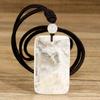 Square White Crystal Pendant Necklace with Woven Rope Chain - European, American, & Chinese Style
