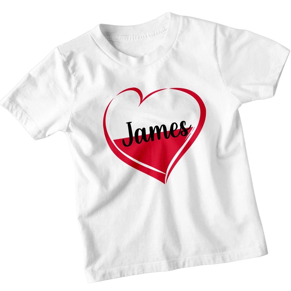 Personalised James Heart Love Boys Kids T-Shirt Custom Name Tee 160