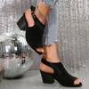 Fashion Women's Chunky Sandals Open-toe High Heels Casual Suede Black Ankle Belt Buckle Fashion Women's Shoes Fish Mouth Heeled Sandal