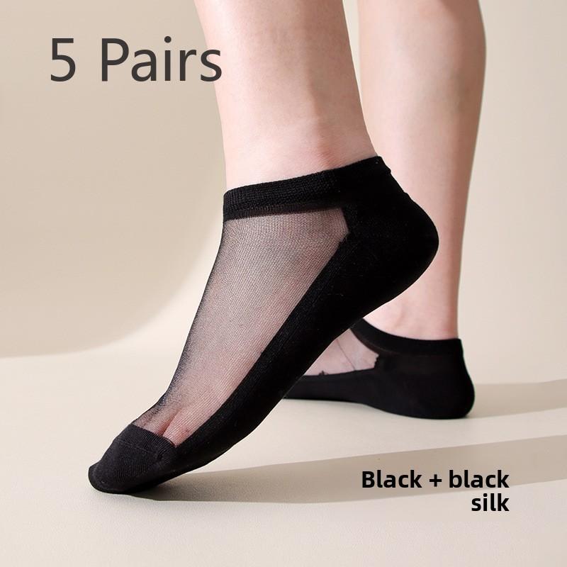 5 Pairs Socks Women Spring and Summer Crystal Stockings Boneless Breathable Crystal Stockings Invisible Socks