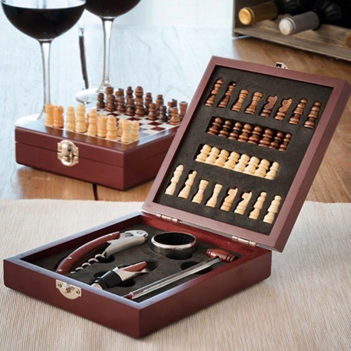 

SHOP-STORY - Ensemble d’accessoires à vin et échiquier en coffret (37 pièces) Cadeau idéal pour les fans de vin et d’échecs